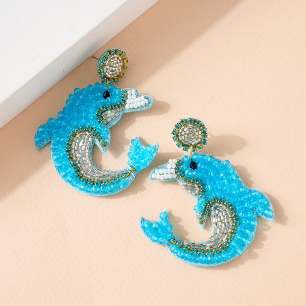 Dolphin Seed Beaded Earrings