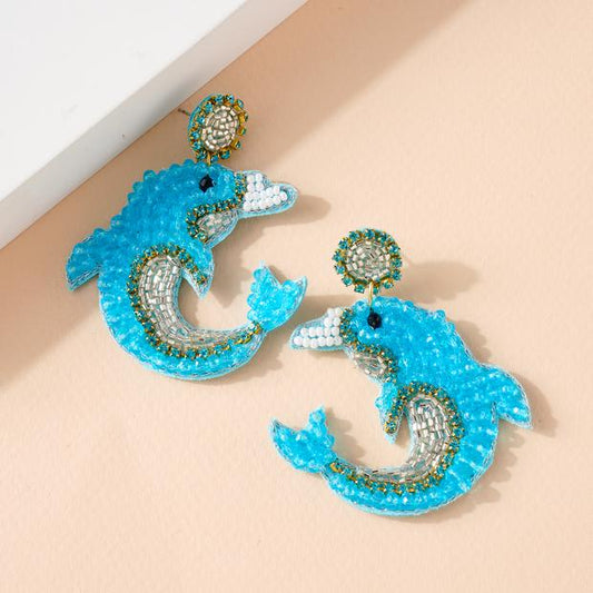 Dolphin Seed Beaded Earrings